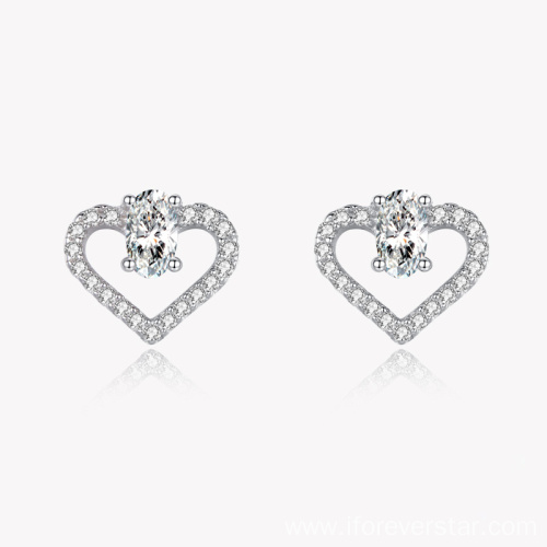 Classic 925 Silver Heart Bling Stud Earrings Hearts